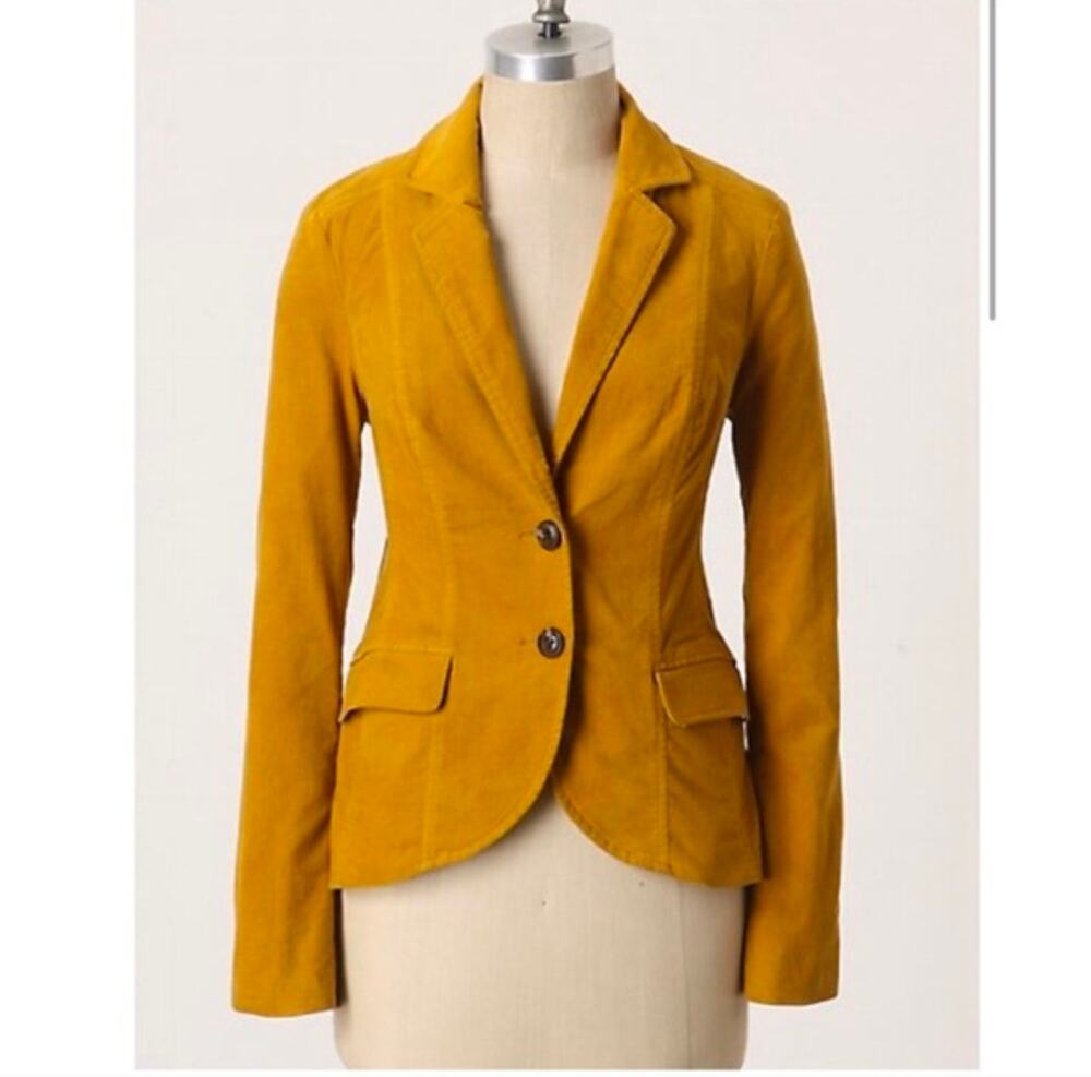 Anthropologie Daughters of the Liberation Mustard Yellow Blazer Jacket Size 0